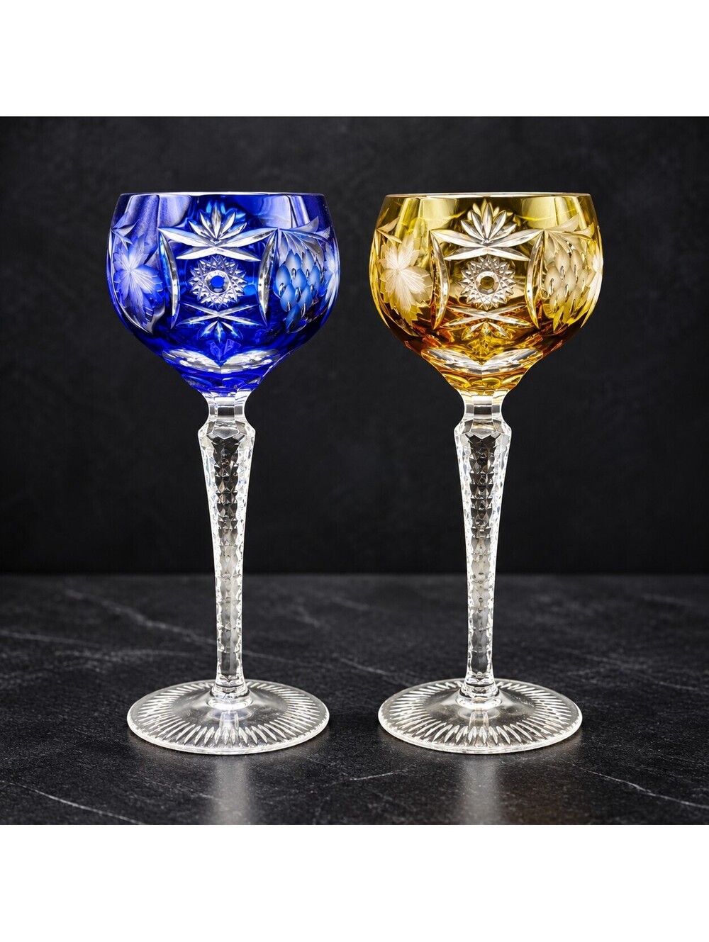 Set of 2 Vtg Nachtmann Traube Wine Hocks Cobalt & Amber 8.25" Made in Germany